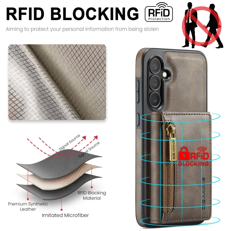 For Samsung Galaxy S24 5G DG.MING M5 Series Zip RFID Multi Card Detachable Leather Phone Case(Coffee)