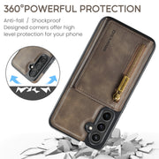For Samsung Galaxy S24 5G DG.MING M5 Series Zip RFID Multi Card Detachable Leather Phone Case(Coffee)