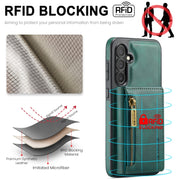 For Samsung Galaxy S24 5G DG.MING M5 Series Zip RFID Multi Card Detachable Leather Phone Case(Green)