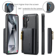 For Samsung Galaxy S24 FE 5G DG.MING M5 Series Zip RFID Multi Card Detachable Leather Phone Case(Black)