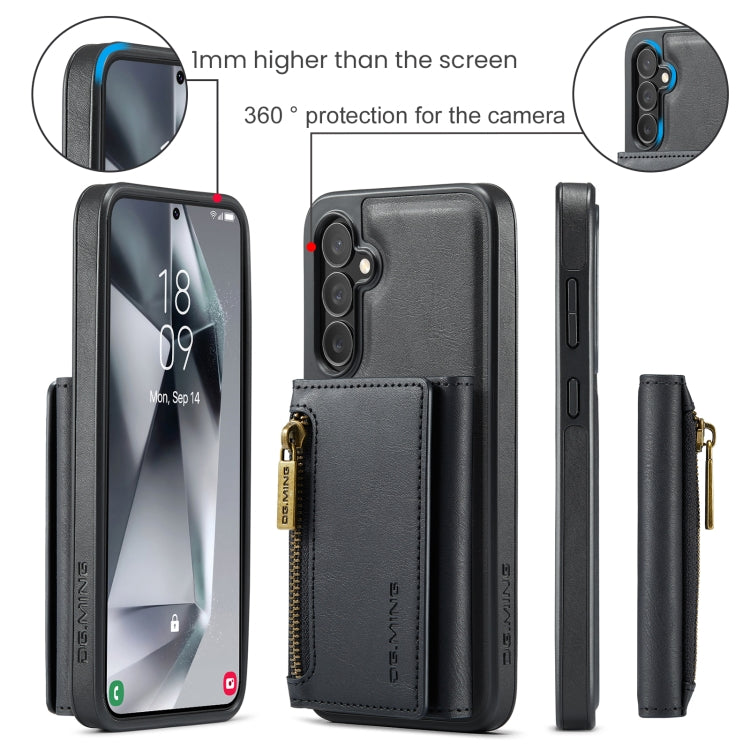 For Samsung Galaxy S24 FE 5G DG.MING M5 Series Zip RFID Multi Card Detachable Leather Phone Case(Black)