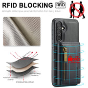 For Samsung Galaxy S24 FE 5G DG.MING M5 Series Zip RFID Multi Card Detachable Leather Phone Case(Black)