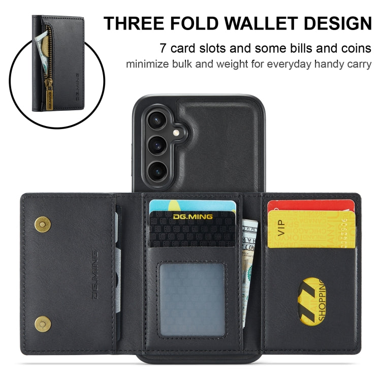 For Samsung Galaxy S24 FE 5G DG.MING M5 Series Zip RFID Multi Card Detachable Leather Phone Case(Black)