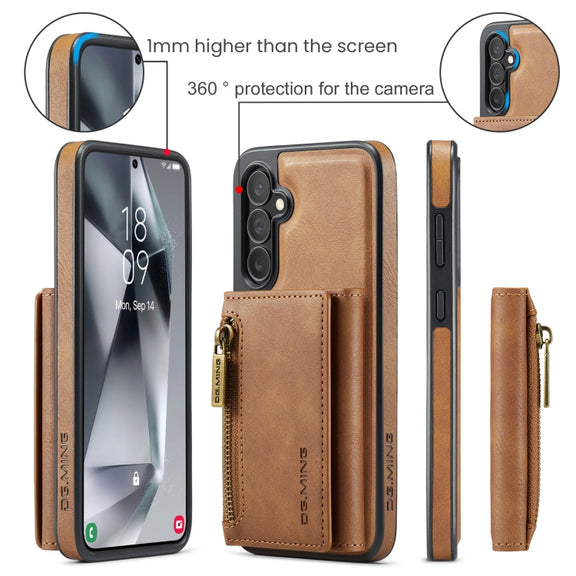 For Samsung Galaxy S24 FE 5G DG.MING M5 Series Zip RFID Multi Card Detachable Leather Phone Case(Brown)