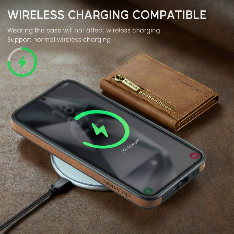 For Samsung Galaxy S24 FE 5G DG.MING M5 Series Zip RFID Multi Card Detachable Leather Phone Case(Brown)