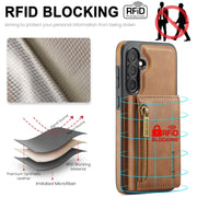For Samsung Galaxy S24 FE 5G DG.MING M5 Series Zip RFID Multi Card Detachable Leather Phone Case(Brown)