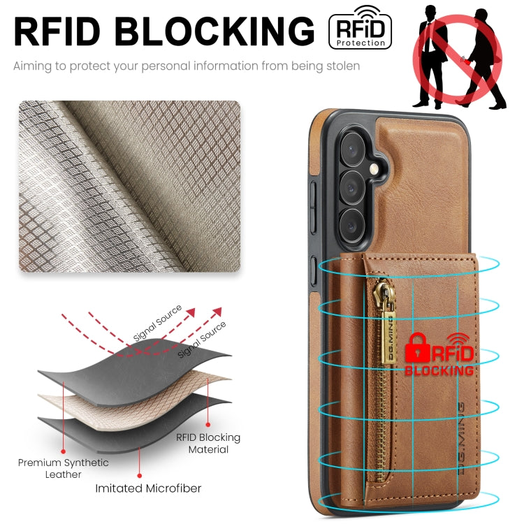 For Samsung Galaxy S24 FE 5G DG.MING M5 Series Zip RFID Multi Card Detachable Leather Phone Case(Brown)