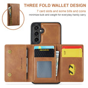 For Samsung Galaxy S24 FE 5G DG.MING M5 Series Zip RFID Multi Card Detachable Leather Phone Case(Brown)
