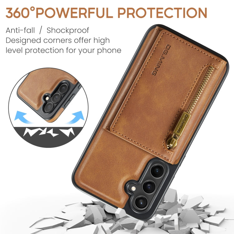 For Samsung Galaxy S24 FE 5G DG.MING M5 Series Zip RFID Multi Card Detachable Leather Phone Case(Brown)