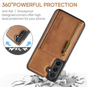 For Samsung Galaxy S24 FE 5G DG.MING M5 Series Zip RFID Multi Card Detachable Leather Phone Case(Brown)