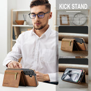 For Samsung Galaxy S24 FE 5G DG.MING M5 Series Zip RFID Multi Card Detachable Leather Phone Case(Brown)