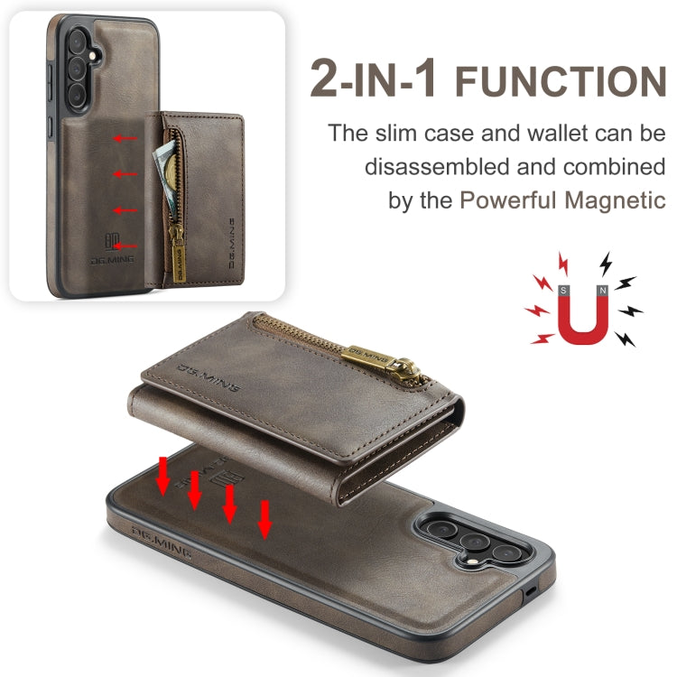 For Samsung Galaxy S24 FE 5G DG.MING M5 Series Zip RFID Multi Card Detachable Leather Phone Case(Coffee)