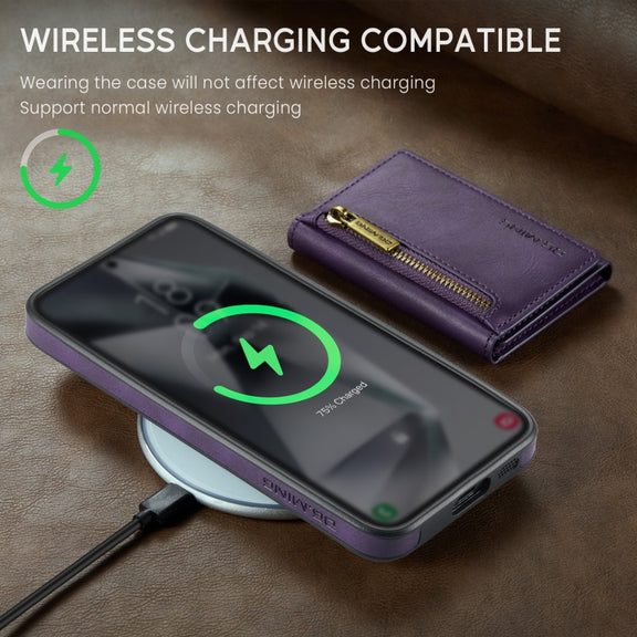 For Samsung Galaxy S24 FE 5G DG.MING M5 Series Zip RFID Multi Card Detachable Leather Phone Case(Purple)