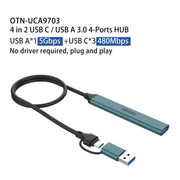 Onten UCA9703 4 in 2 USB 3.0 + Type-C to 3 Type-C + USB HUB Docking Station (Pine Needle Green)