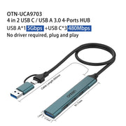 Onten UCA9703 4 in 2 USB 3.0 + Type-C to 3 Type-C + USB HUB Docking Station (Pine Needle Green)