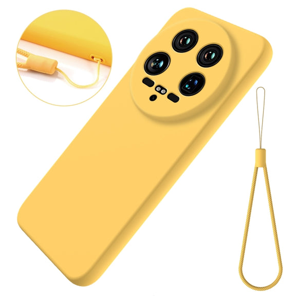 For Xiaomi 14 Ultra Solid Color Liquid Silicone Dropproof Full Coverage Phone Case(Yellow)