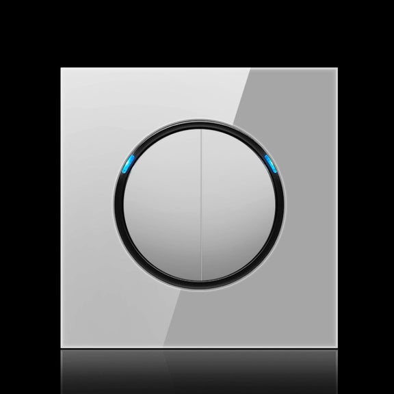 86mm Round LED Tempered Glass Switch Panel, Gray Round Glass, Style:Two Open Dual Control