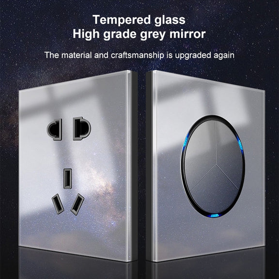 86mm Round LED Tempered Glass Switch Panel, Gray Round Glass, Style:Three Billing Control