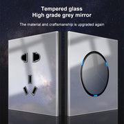 86mm Round LED Tempered Glass Switch Panel, Gray Round Glass, Style:Four Open Dual Control