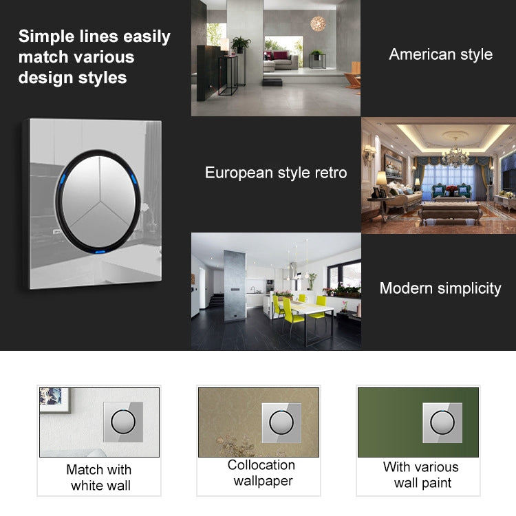 86mm Round LED Tempered Glass Switch Panel, Gray Round Glass, Style:One Open Multiple Control