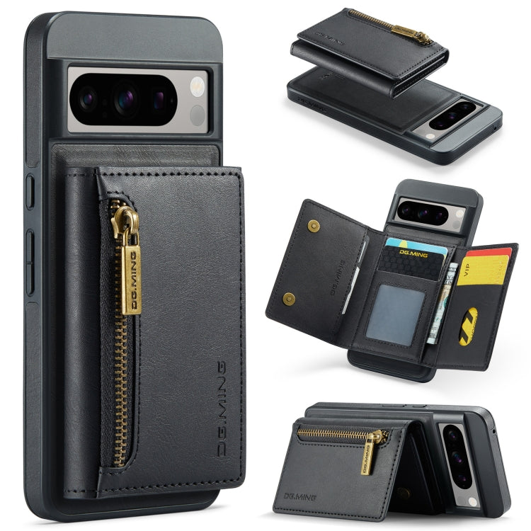 For Google Pixel 8 Pro DG.MING M5 Series Zip RFID Multi Card Detachable Leather Phone Case(Black)