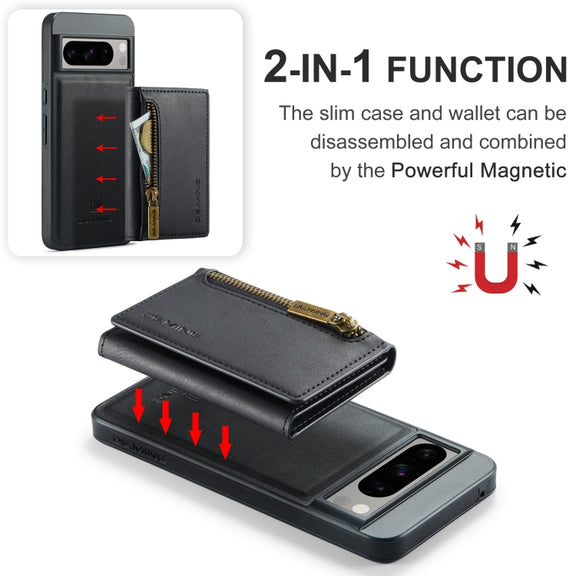 For Google Pixel 8 Pro DG.MING M5 Series Zip RFID Multi Card Detachable Leather Phone Case(Black)