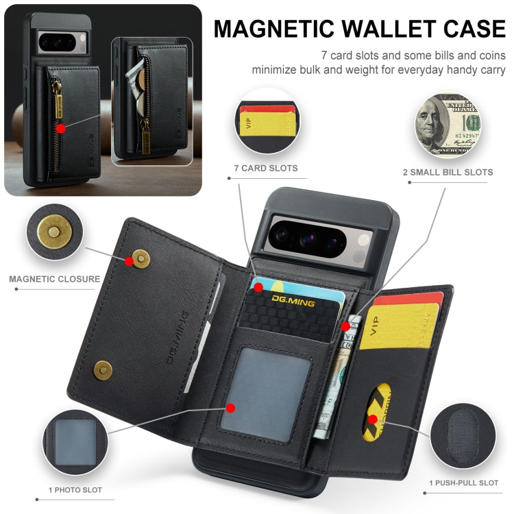 For Google Pixel 8 Pro DG.MING M5 Series Zip RFID Multi Card Detachable Leather Phone Case(Black)