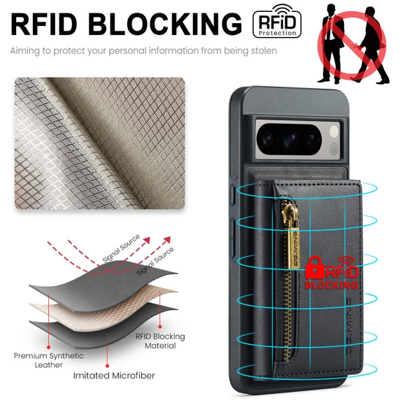 For Google Pixel 8 Pro DG.MING M5 Series Zip RFID Multi Card Detachable Leather Phone Case(Black)