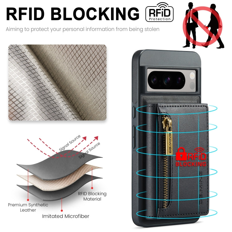 For Google Pixel 8 Pro DG.MING M5 Series Zip RFID Multi Card Detachable Leather Phone Case(Black)