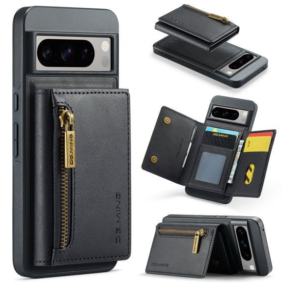 For Google Pixel 8 Pro DG.MING M5 Series Zip RFID Multi Card Detachable Leather Phone Case(Black)