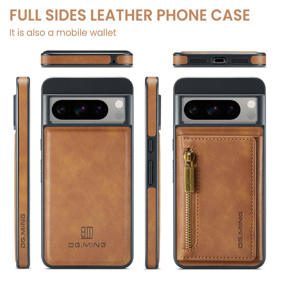For Google Pixel 8 Pro DG.MING M5 Series Zip RFID Multi Card Detachable Leather Phone Case(Brown)