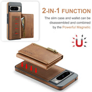 For Google Pixel 8 Pro DG.MING M5 Series Zip RFID Multi Card Detachable Leather Phone Case(Brown)