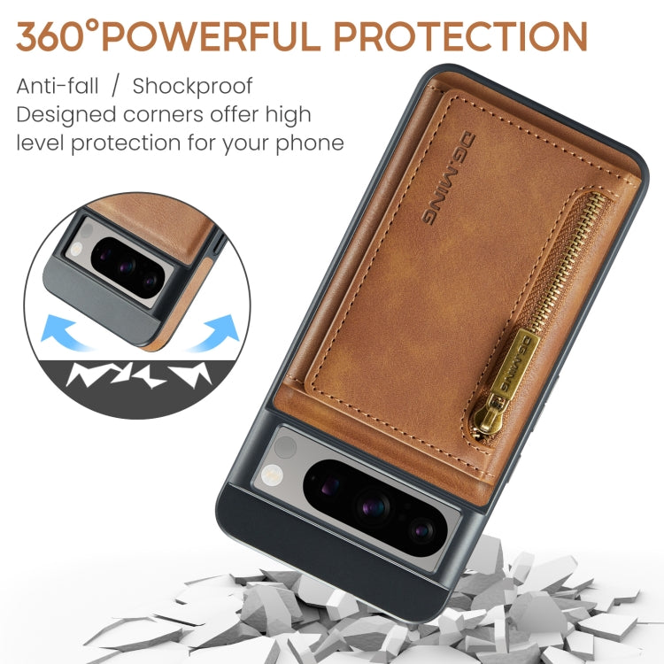 For Google Pixel 8 Pro DG.MING M5 Series Zip RFID Multi Card Detachable Leather Phone Case(Brown)