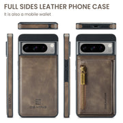 For Google Pixel 8 Pro DG.MING M5 Series Zip RFID Multi Card Detachable Leather Phone Case(Coffee)