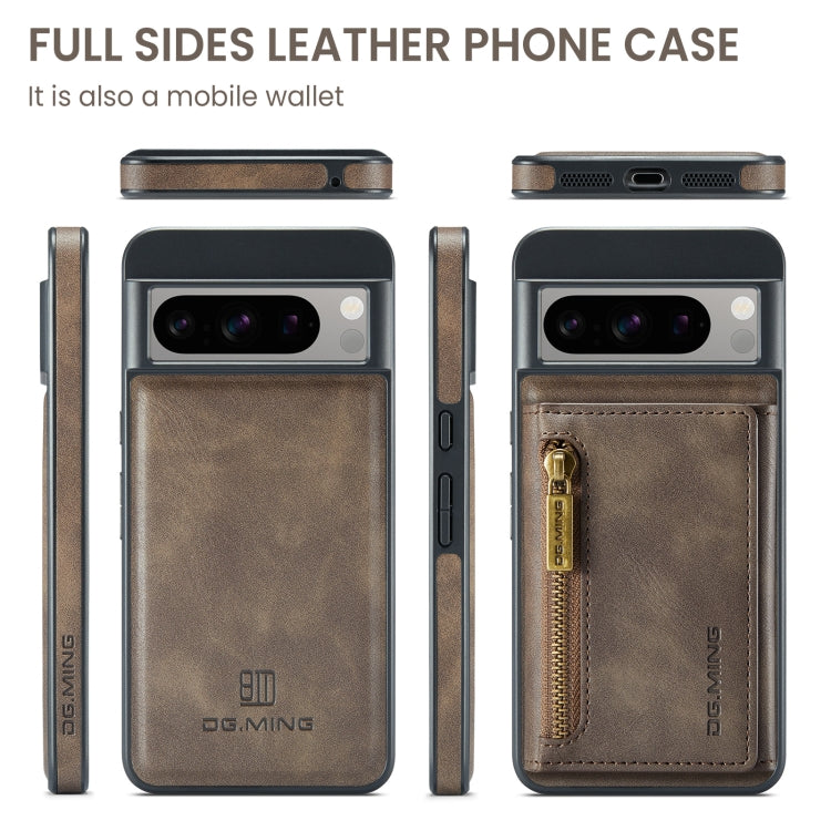 For Google Pixel 8 Pro DG.MING M5 Series Zip RFID Multi Card Detachable Leather Phone Case(Coffee)