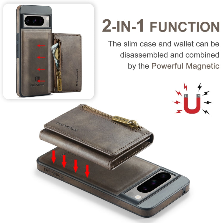 For Google Pixel 8 Pro DG.MING M5 Series Zip RFID Multi Card Detachable Leather Phone Case(Coffee)