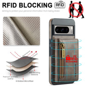 For Google Pixel 8 Pro DG.MING M5 Series Zip RFID Multi Card Detachable Leather Phone Case(Coffee)
