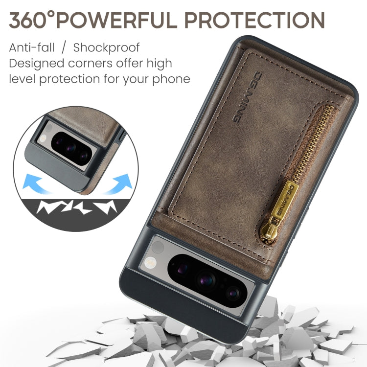 For Google Pixel 8 Pro DG.MING M5 Series Zip RFID Multi Card Detachable Leather Phone Case(Coffee)