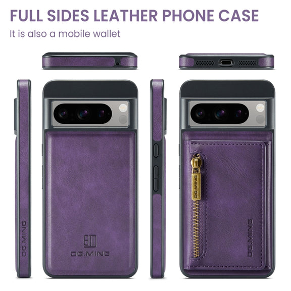 For Google Pixel 8 Pro DG.MING M5 Series Zip RFID Multi Card Detachable Leather Phone Case(Purple)