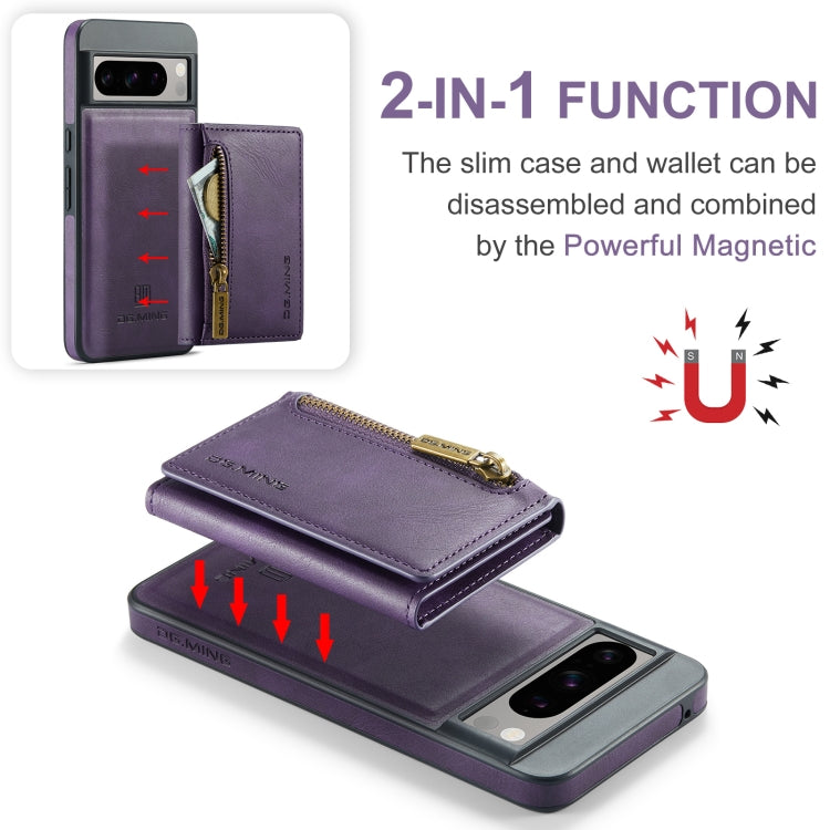 For Google Pixel 8 Pro DG.MING M5 Series Zip RFID Multi Card Detachable Leather Phone Case(Purple)