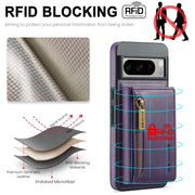 For Google Pixel 8 Pro DG.MING M5 Series Zip RFID Multi Card Detachable Leather Phone Case(Purple)