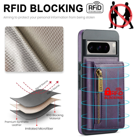 For Google Pixel 8 Pro DG.MING M5 Series Zip RFID Multi Card Detachable Leather Phone Case(Purple)