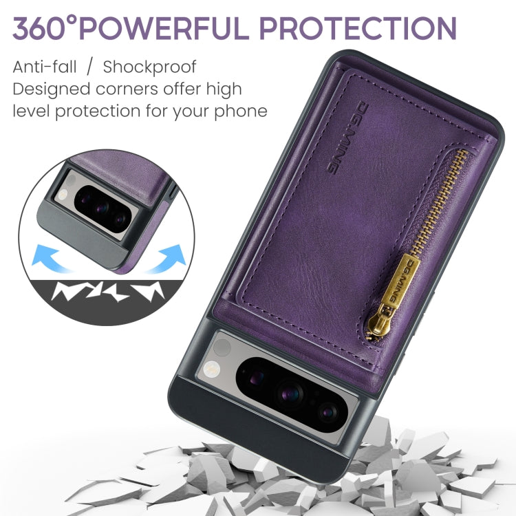 For Google Pixel 8 Pro DG.MING M5 Series Zip RFID Multi Card Detachable Leather Phone Case(Purple)