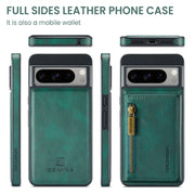 For Google Pixel 8 Pro DG.MING M5 Series Zip RFID Multi Card Detachable Leather Phone Case(Green)