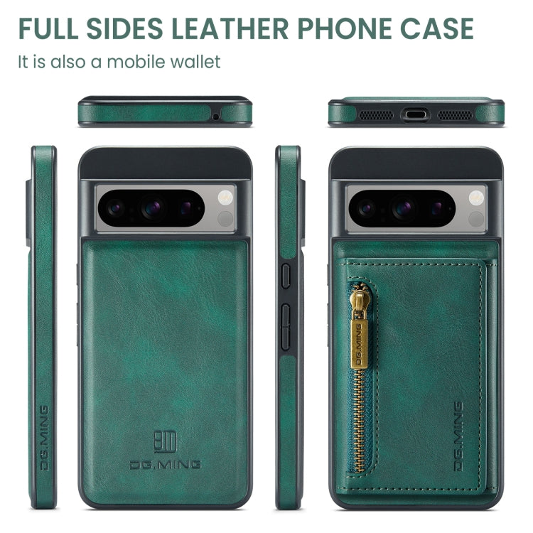 For Google Pixel 8 Pro DG.MING M5 Series Zip RFID Multi Card Detachable Leather Phone Case(Green)