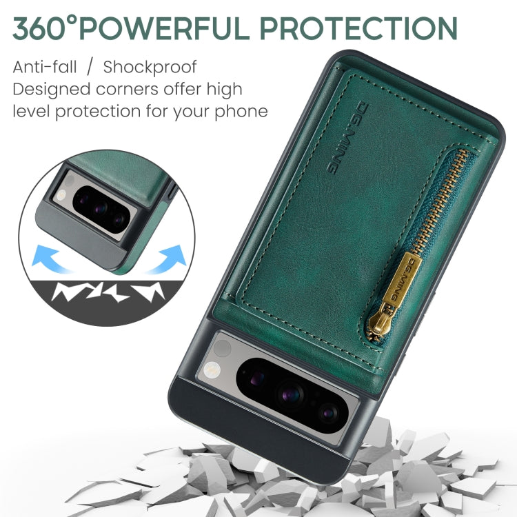 For Google Pixel 8 Pro DG.MING M5 Series Zip RFID Multi Card Detachable Leather Phone Case(Green)