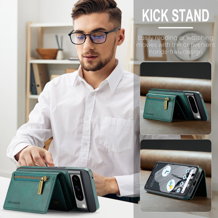 For Google Pixel 8 Pro DG.MING M5 Series Zip RFID Multi Card Detachable Leather Phone Case(Green)