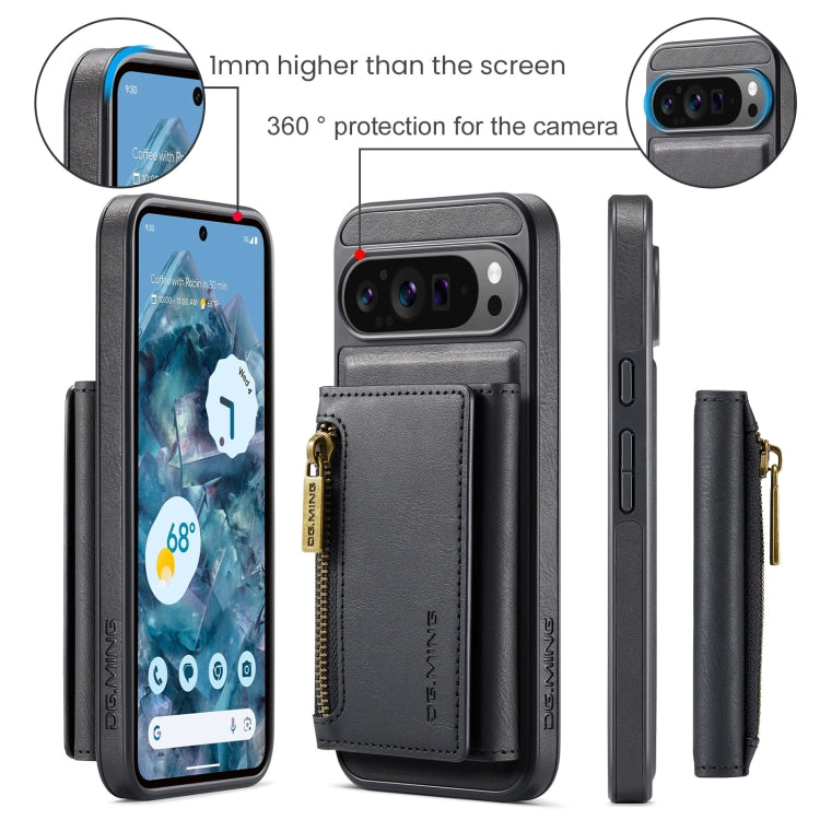 For Google Pixel 9 Pro XL DG.MING M5 Series Zip RFID Multi Card Detachable Leather Phone Case(Black)