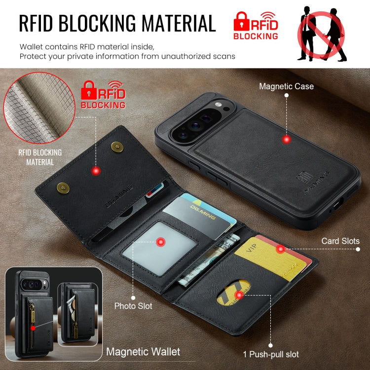 For Google Pixel 9 Pro XL DG.MING M5 Series Zip RFID Multi Card Detachable Leather Phone Case(Black)