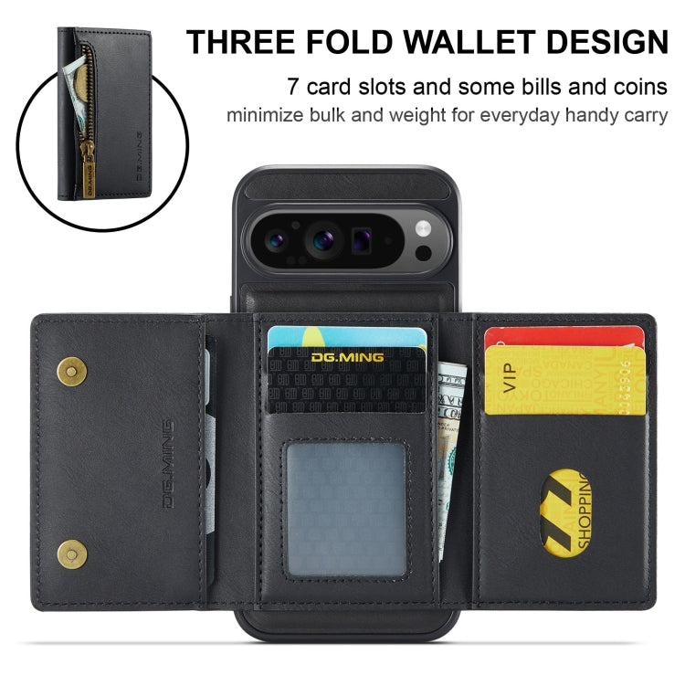 For Google Pixel 9 Pro XL DG.MING M5 Series Zip RFID Multi Card Detachable Leather Phone Case(Black)